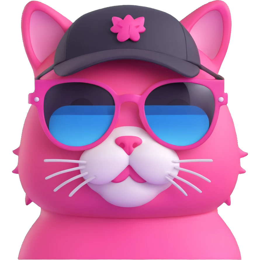 pink cat wearing sunglasses and hat emoji