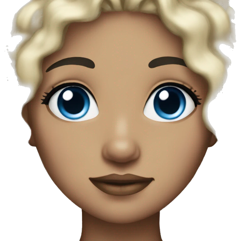 light skin girl long curly blue hair blue eyebrows emoji