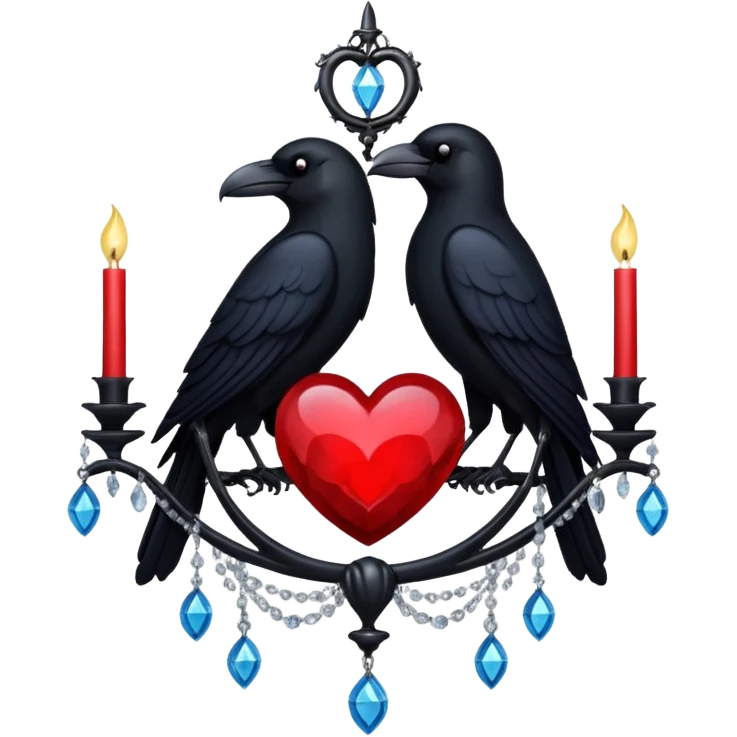 red heart with a black raven, moon, and chandelier, dark romance emoji