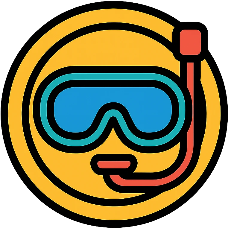coin with a diving mask, playful and clear, icon style emoji