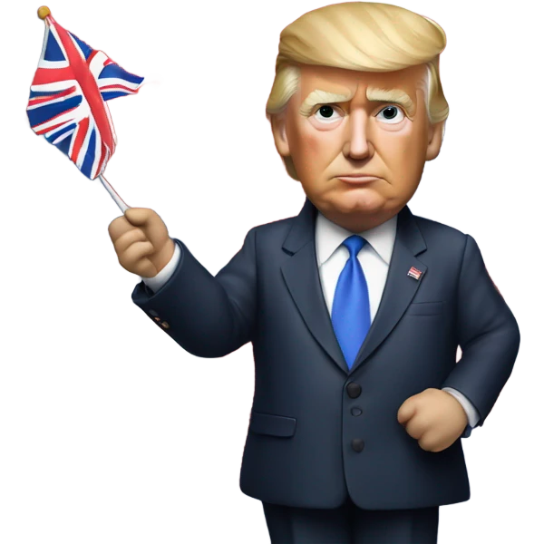 Hyper realistic Donald Trump holding a british flag emoji