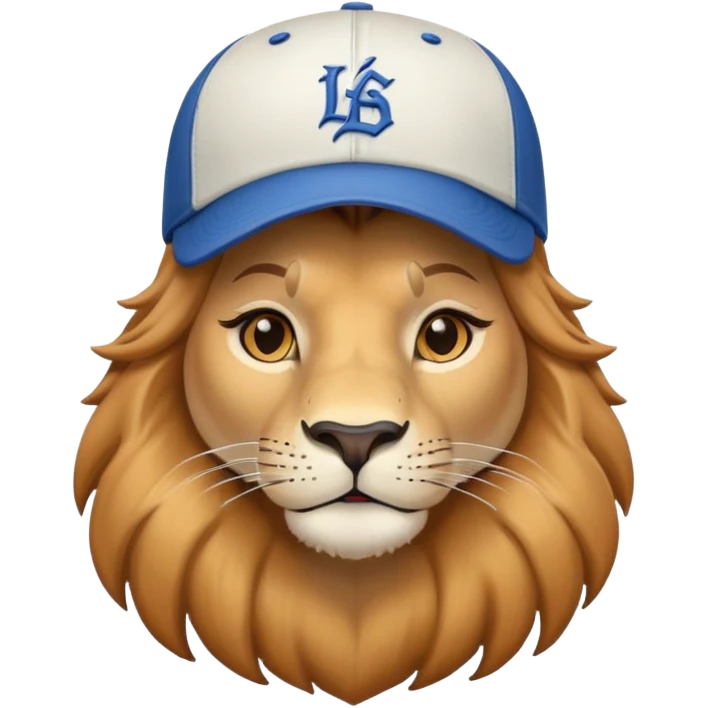 confident female lion head and shoulders wearing a baseball cap emoji