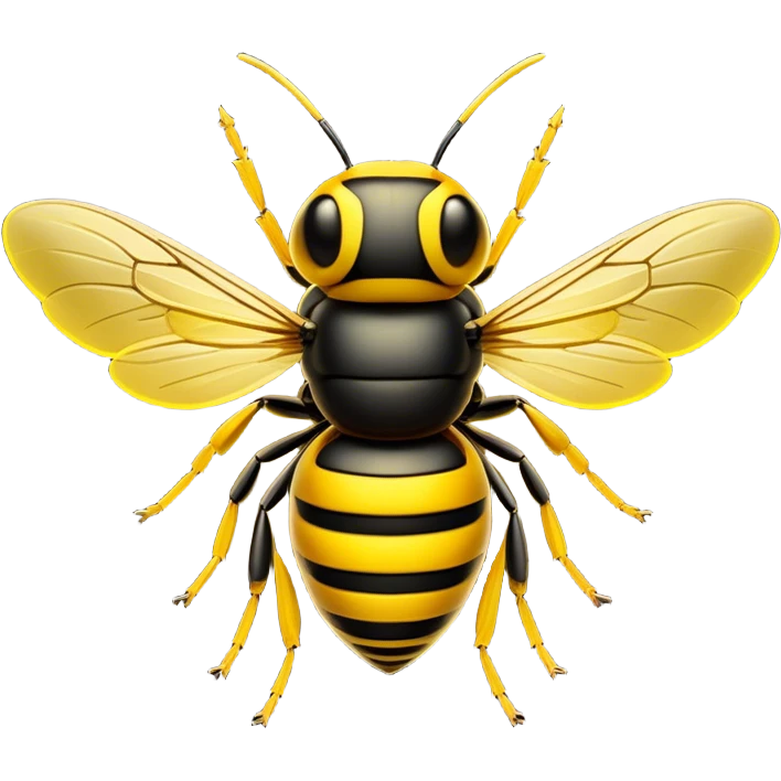Cinematic Noble Hornet Portrait Emoji, Poised and intimidating, with a sleek, segmented body in bold yellow and black hues, sharp, focused eyes, and delicate, translucent wings, Simplified yet sharp and sophisticated features, highly detailed, glowing with a soft, insectile radiance, high shine, intelligent and formidable, stylized with an air of natural authority, focused and alert, soft glowing outline, capturing the essence of a watchful and confident hornet that appears ready to buzz out of the screen with effortless power! emoji