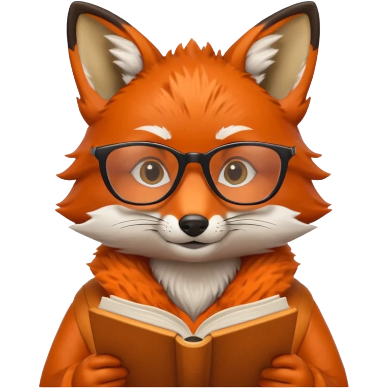 a fox is reading a book, wearing glasses emoji