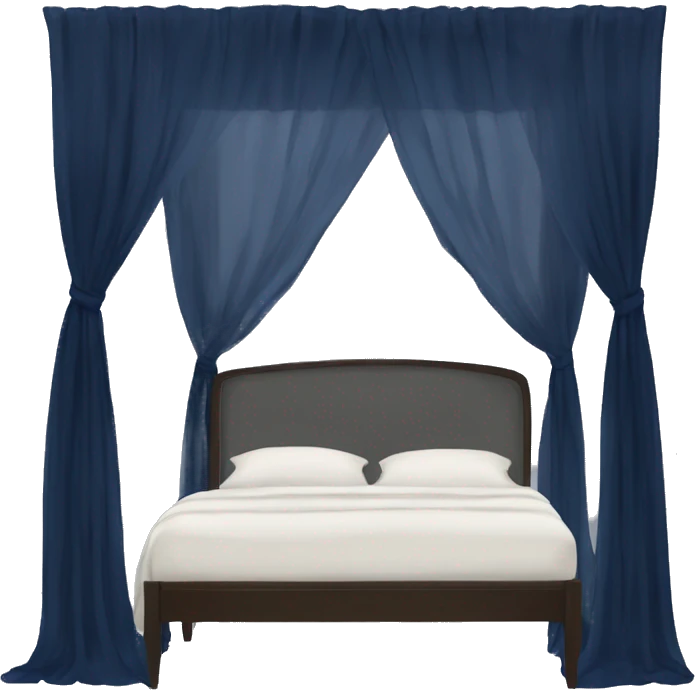 Midnight blue canopy bed with sheer curtains emoji