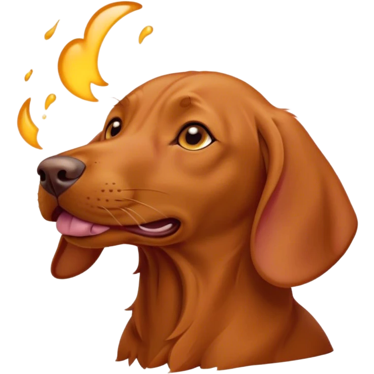 Cinematic Cute Yawning Vizsla Portrait Emoji, Head tilted slightly with a dramatic, wide-open yawn, showcasing a smooth rust and gold Fur with a subtle shimmer, floppy ears slightly drooping, round amber eyes barely open in drowsy contentment, Simplified yet irresistibly adorable features, highly detailed, glowing with a soft, cozy glow, high shine, relaxed yet expressive, stylized with a touch of whimsy, bright and endearing, soft glowing outline, capturing the essence of a sleepy yet affectionate companion, so drowsy it feels like it could stretch out of the screen and curl up for a nap! emoji