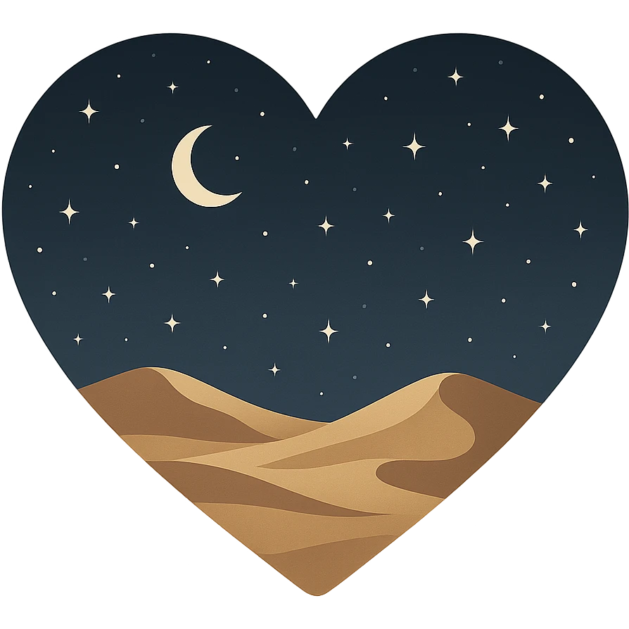 heart with a starry desert night theme, clean digital illustration emoji