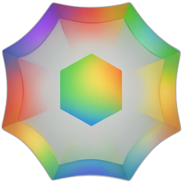 hexagon of 6 equilateral triangles, each a different color of the rainbow emoji