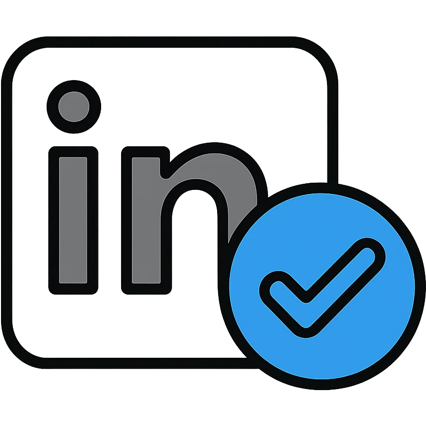 LinkedIn verification logo, blue checkmark with subtle gradient, modern style emoji