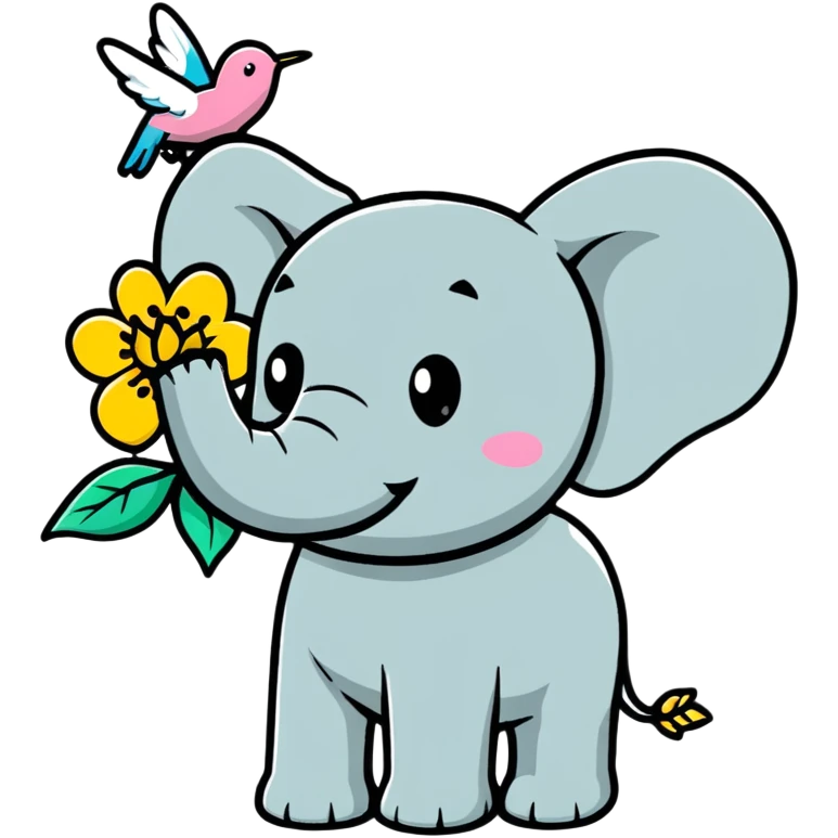 Elephant with hummingbird wings and flower trunk emoji