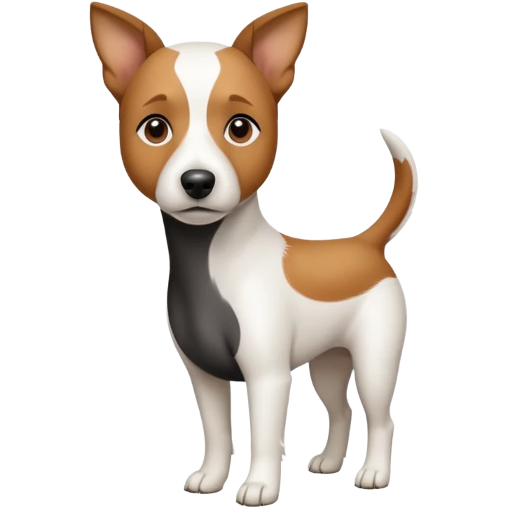 a full body white jack russel looking dog the size of a kelpie with light brown ears and a light brown patch on one eye and a large snout emoji