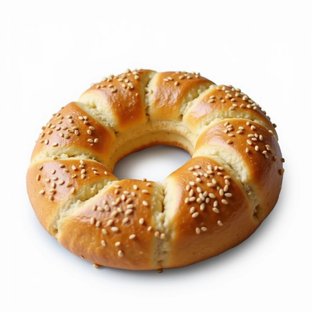 realistic simit, golden brown, sesame seeds, appetizing, isolated on white background emoji