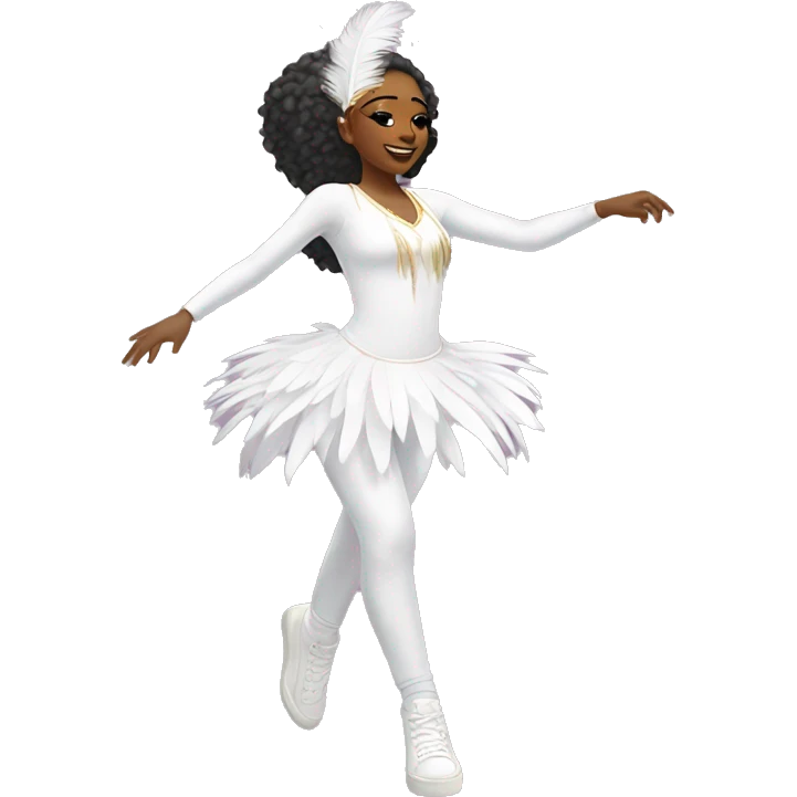 nella rose dancing, wearing white carnival outfit, white feathers, white sneakers emoji
