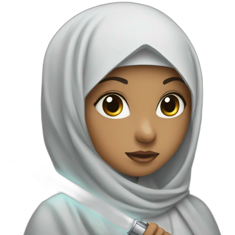 a hijab girl with light saber emoji