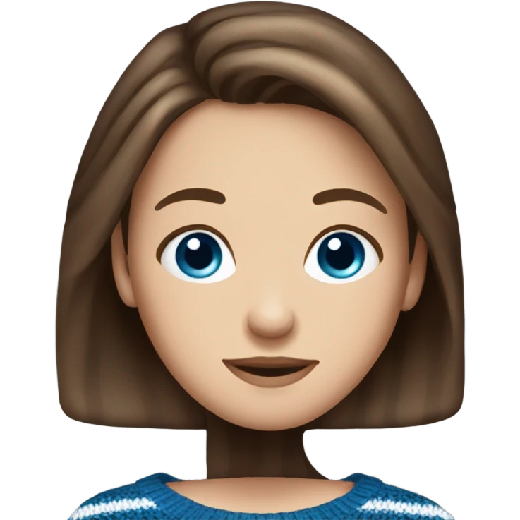 beautiful woman, straight brown hair, blue eyes, striped knit sweater emoji
