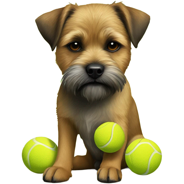 Border Terrier sitting with tennis ball on her paws make the ball smaller but use this image emoji