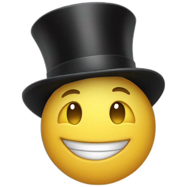 person with hands in the air, smiling, wearing a top hat emoji