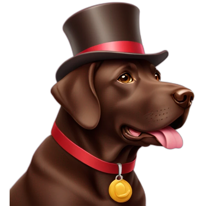 Chocolate labrador with a top hat emoji