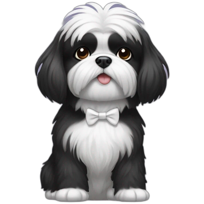 black shitzu dog with white tie in fur emoji