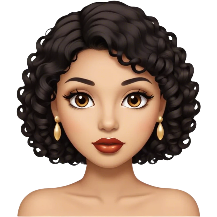 Glamourous, light brown skin tone, very beautiful woman, with big plump lips, long long lashes, black curly smooth short hair, brown eyes emoji