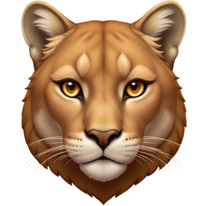 Cinematic Noble Cougar Portrait Emoji, Poised and regal, with a lithe, muscular build and a sleek, tawny Fur with subtle dark accents, deep-set soulful amber eyes, Simplified yet sharp and sophisticated features, highly detailed, glowing with a warm, dignified glow, high shine, intelligent and stealthy, stylized with an air of wild elegance, focused and attentive, soft glowing outline, capturing the essence of a watchful and confident predator, so majestic it feels as though it could silently pounce out of the screen with effortless authority! emoji