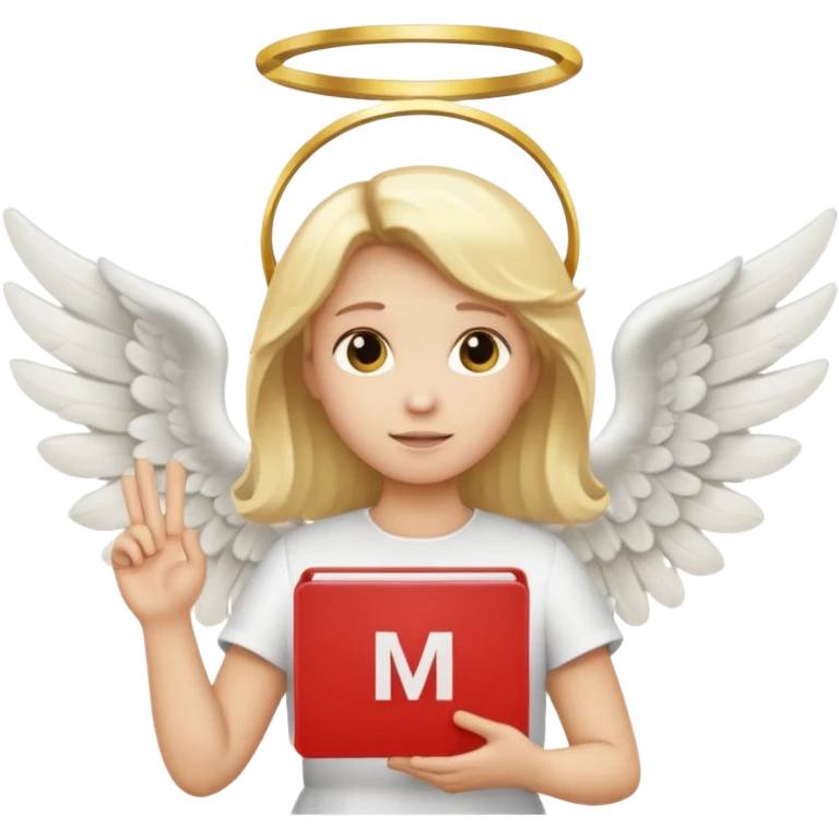 "An angel emoji with blonde hair, a halo, wings, holding a 'COMPARTILHAR' sign in bold letters." emoji