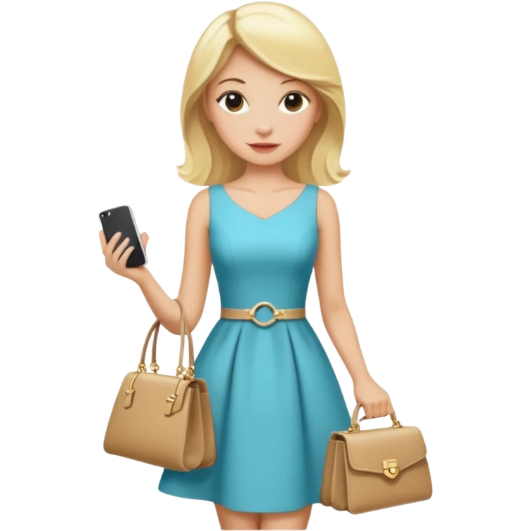 Wearing a dress and haveholding a luxury pocketbook. Make her hair blonde. emoji