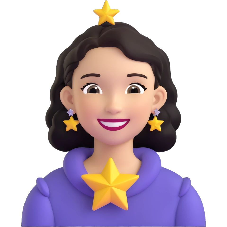 smiling girl with star-shaped earrings emoji