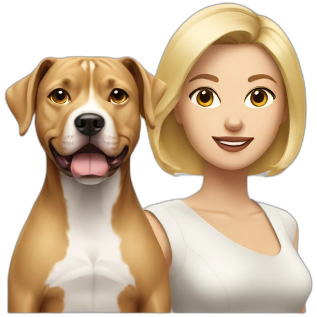 Blond lady with shoulder length bob haircut and a Pitbull dog emoji