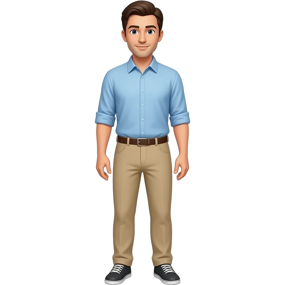 a man in sky blue shirt beige pant full emoji