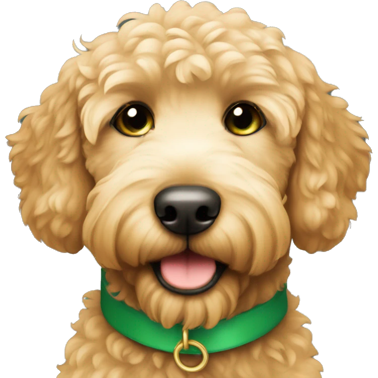 Cute golden doodle with green collar  emoji