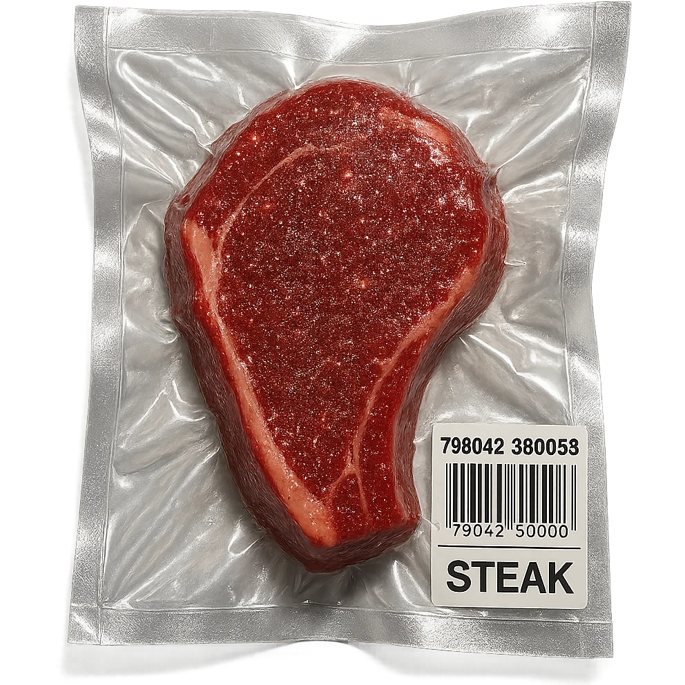 steak with glittering surface, very shiny, vacuum-sealed style emoji