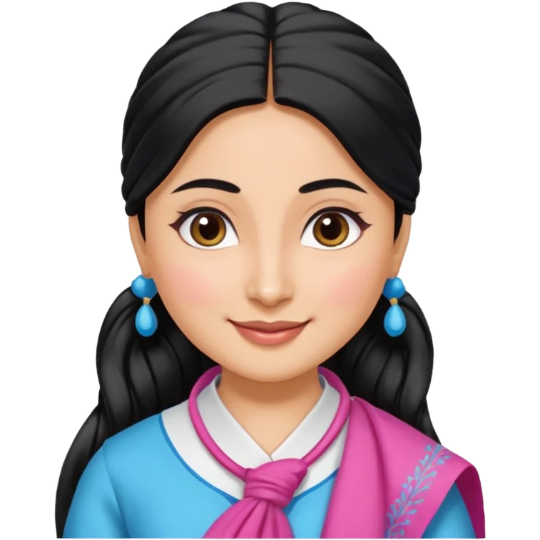 generate a pretty bratz emoji that looks like Kareena Kapoor's Geet character. 
Make her wear a white shirt with a colorful blue-pink dupatta wrapped around her neck. smiling big. Black hair tied into a side part ponytail

She should look like Kareena Kapoor emoji