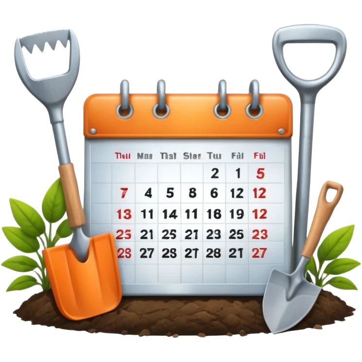 calendar icon with garden tools near. Transparent background emoji