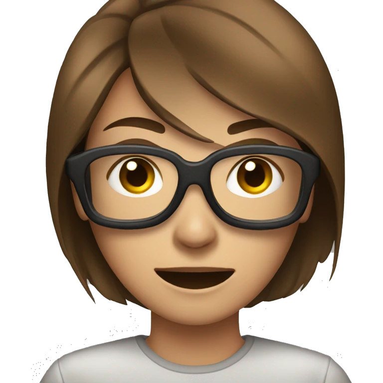 A FEMALE SMILE, WITH A ANGRY FACE, SQUARED GOOGLES AND SHORT BROWN HAIR emoji