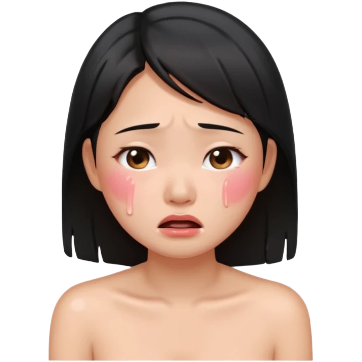 An asian girl standing naked in public crying blush emoji