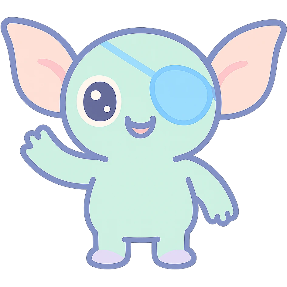 playful and cute gremlin with an eye patch emoji