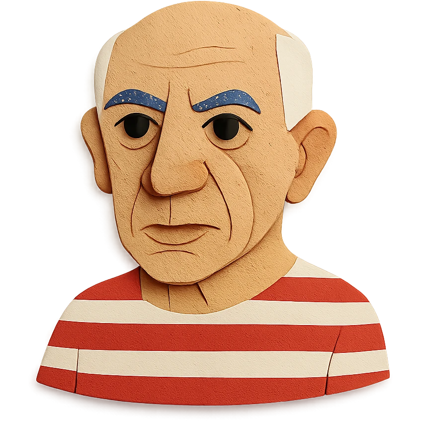 auto portrait of Pablo Picasso in paper craft style emoji