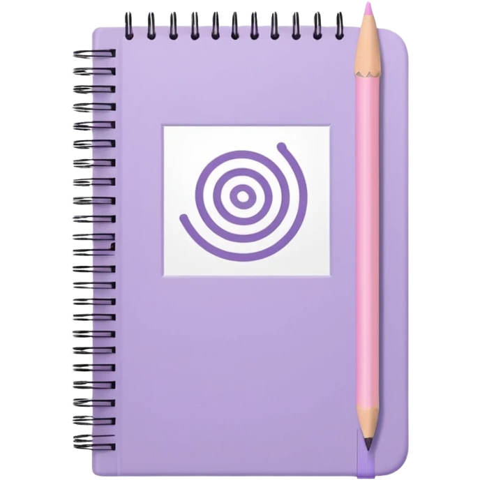 pastel purple spiral-bound notebook labeled 'schedule' in white, with a soft pink pencil resting on it, iOS emoji style emoji