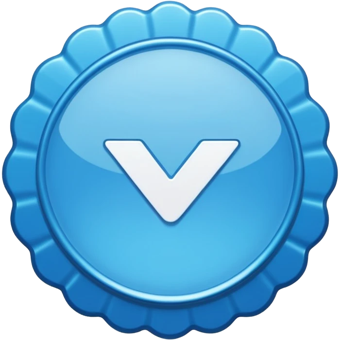 A blue scalloped circle with a verified thing emoji
