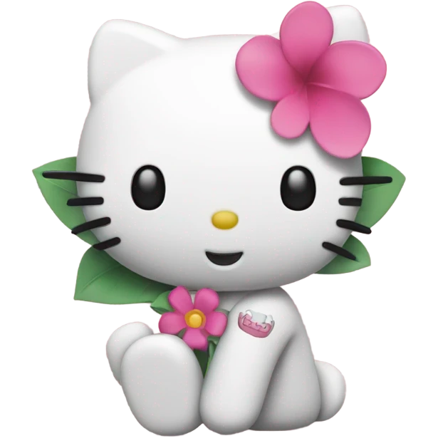 hello kitty holding pink 7 point leaf emoji