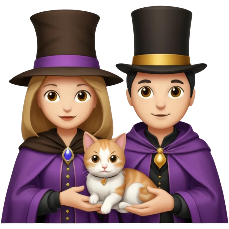magician couple and their pet cat emoji