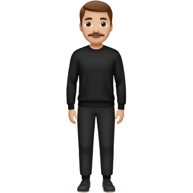 man with mustache, brown hair, 33years old, shirt, high temple Black pullover with a white shirt underneath and black fabric trousers 👕🖤👖 emoji