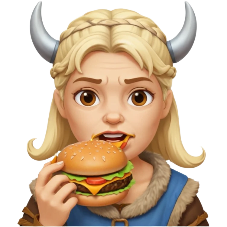old girl viking eating burger emoji