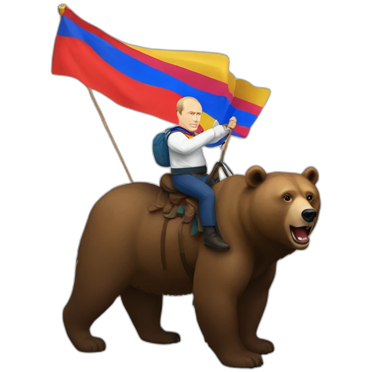 Vladimir putin with pride flag riding on a bear emoji