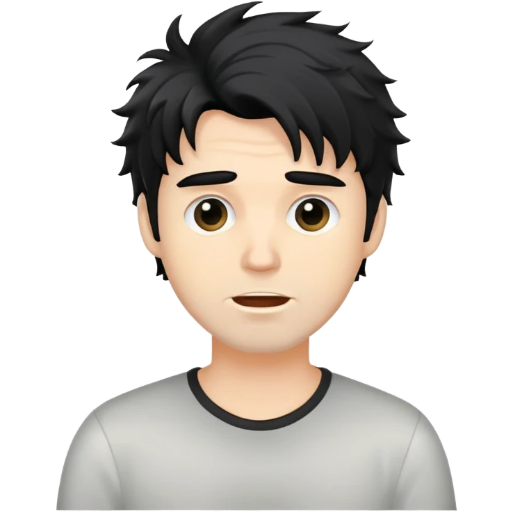 a white man with black messy hair calling emoji