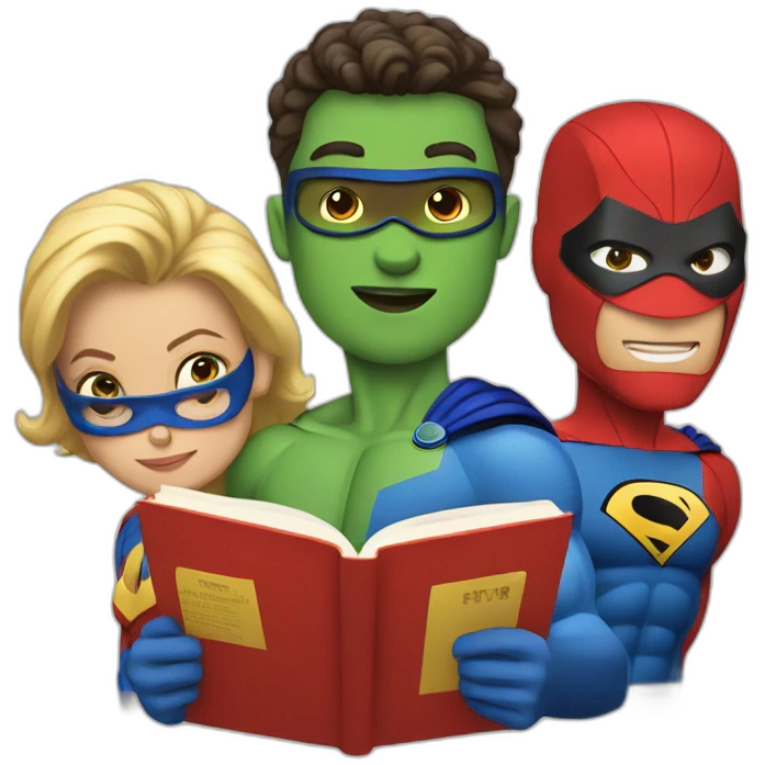 three superheroes reading books emoji