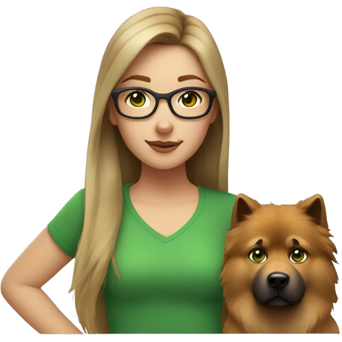 Brown light hair Girl aux Green eyes with glasses Green eyes and eurasier dog  emoji