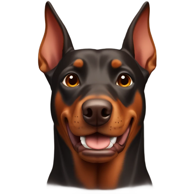 Red and brown Doberman without cropped ears face facing front happy expression  emoji