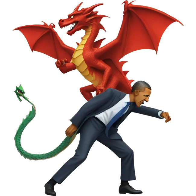 Obama and a dragon fighting emoji